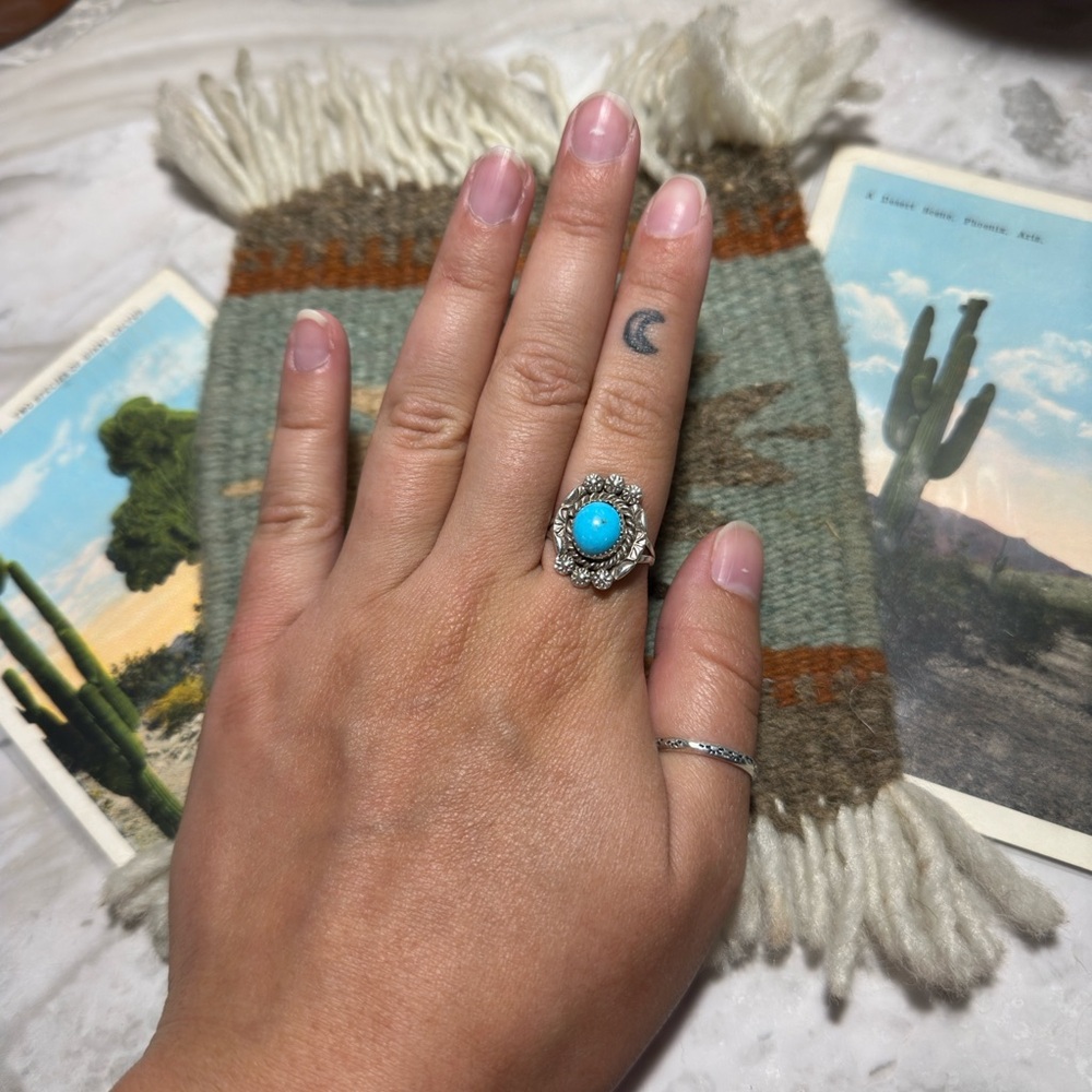 Native Made Sterling Silver And Turquoise Ring